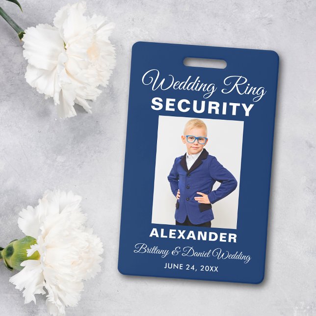 Wedding Ring Security Photo Blue Name ID Badge (Customize to change text size, style or color.)
