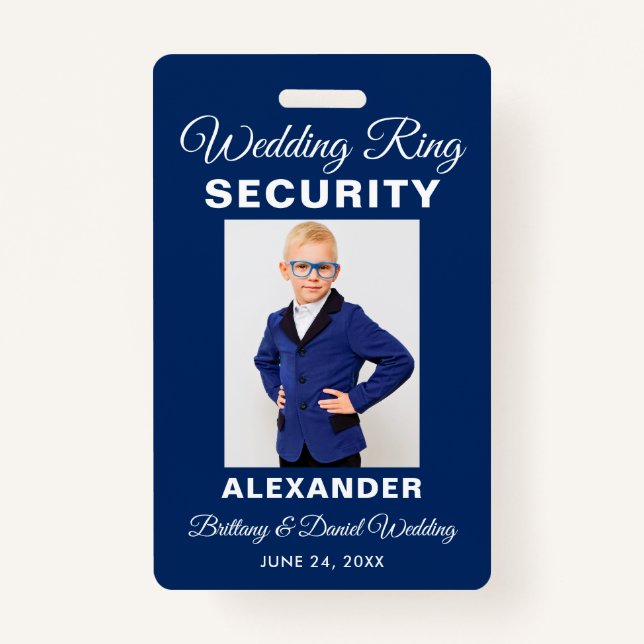 Wedding Ring Security Photo Blue Name ID Badge (Front)