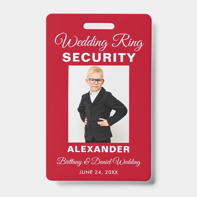 Wedding Ring Security - Red or Pick Colour - ID Badge (Front)