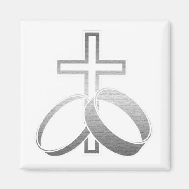 Wedding Rings and Cross Art Magnet (Front)