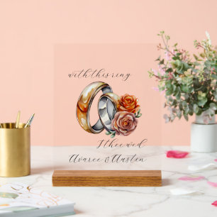 Wedding Rings and Flowers Acrylic Sign