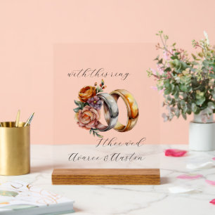 Wedding Rings and Flowers Acrylic Sign