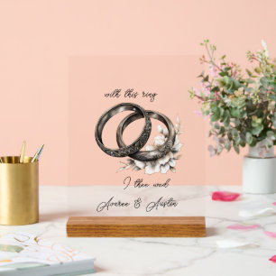 Wedding Rings and Flowers Acrylic Sign