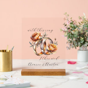 Wedding Rings and Flowers Acrylic Sign
