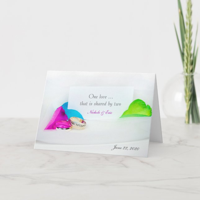 wedding rings and rose petals card (Front)