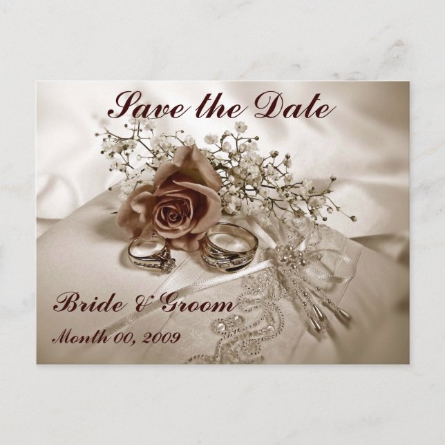 Wedding Rings and Roses Save the Date Postcards (Front)