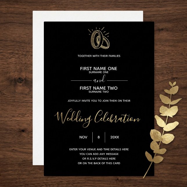Wedding Rings Black Minimalist Invitation Foil (Wedding Rings Black Minimalist Invitation Foil)