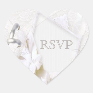 Wedding Rings & Champagne Glasses RSVP Heart Sticker
