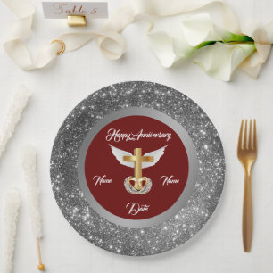 Wedding Rings Customise Silver Cross Anniversary Paper Plate