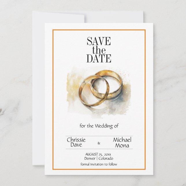 Wedding Rings Elegant White Wedding Save The Date (Front)