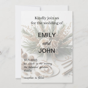 Wedding Rings Floral Wedding Invitation