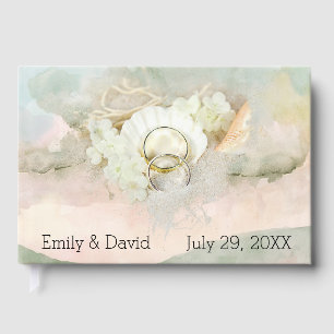 Wedding Rings in Seashell and Sand  Guest Book