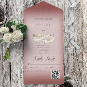 Wedding Rings Modern Burgundy QR Code All In One Invitation