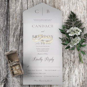 Wedding Rings Modern Grey Dinner All In One Invitation