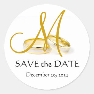 Wedding Rings Monogram Save the Date Stickers Gold