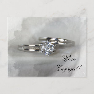 Wedding Rings on Grey Engagement Announcement Postcard