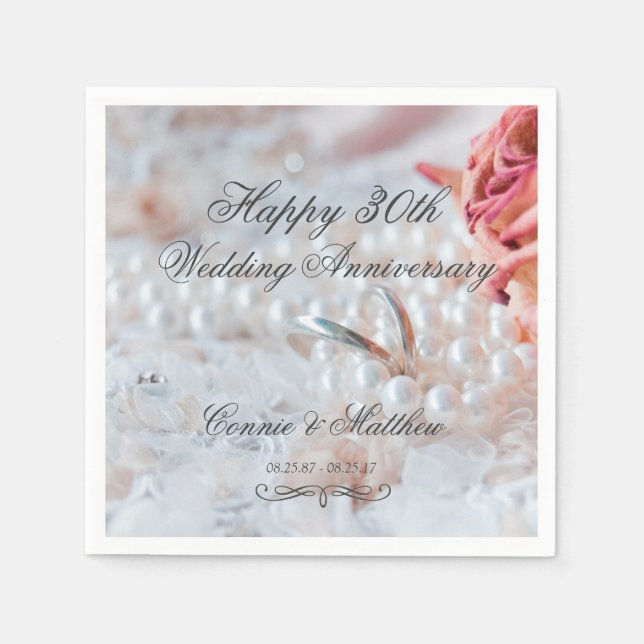 Wedding Rings Pearls 30th Wedding Anniversary Napkin (Front)