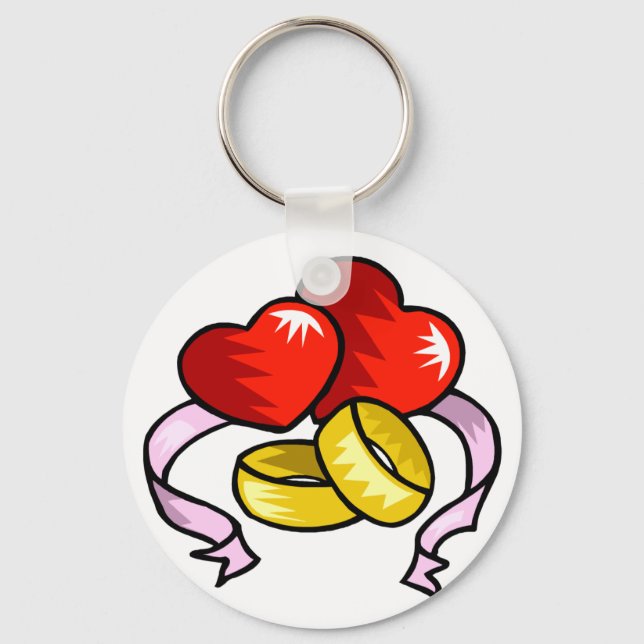 Wedding Rings Under Heart Key Ring (Front)