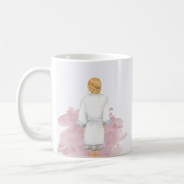 wedding robe blush pink future mrs monogram coffee mug (Left)