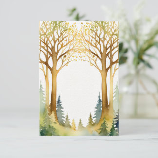 wedding romantic entrance frame forest gold green invitation