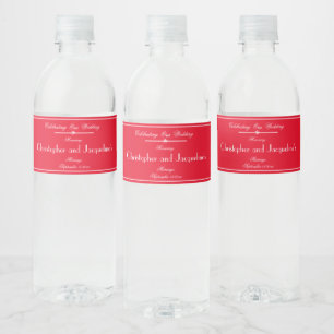 Wedding Romantic Red And White Chic Vintage Script Water Bottle Label