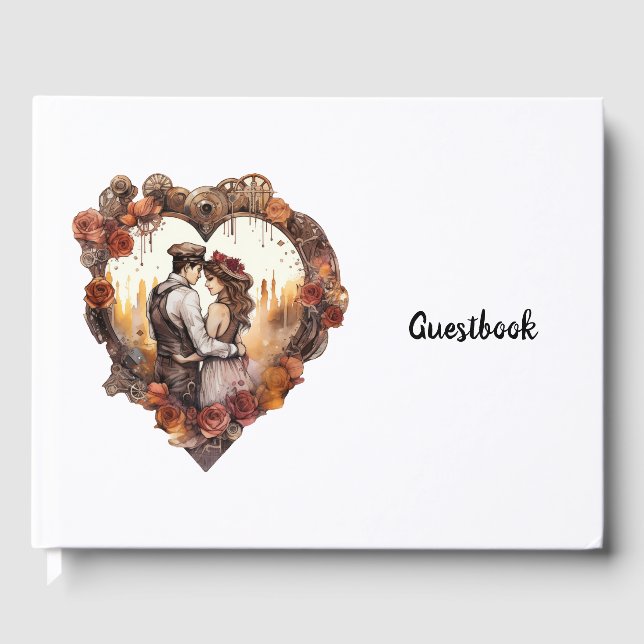 Wedding Romantic Steampunk heart couple Guest Book (Front)