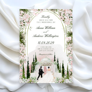 Wedding Romantic watercolor floral arch  Invitation