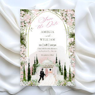 Wedding Romantic watercolor floral arch  Save The Date