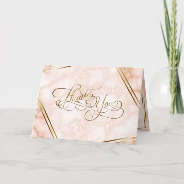 Wedding Rose and Gold Marble Ornate Calligraphy Thank You Card (Front)
