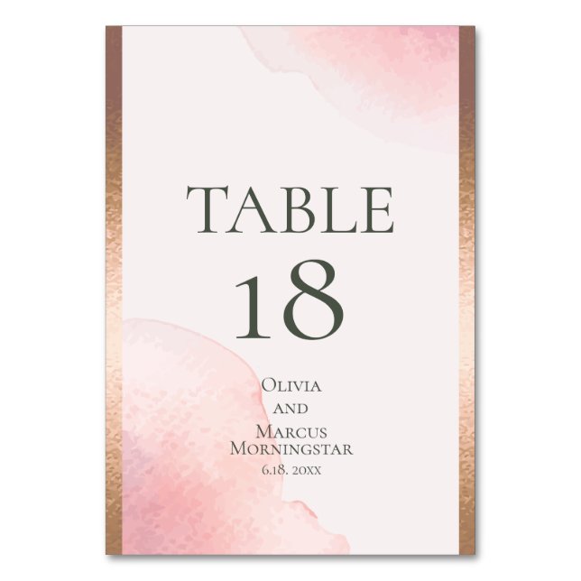 WEDDING |  Rose Blush Watercolor Splash Table Number (Front)