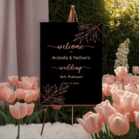 Wedding Rose Gold And Black Elegant Floral Welcome