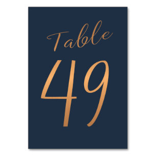 Wedding rose gold copper glitter navy table number