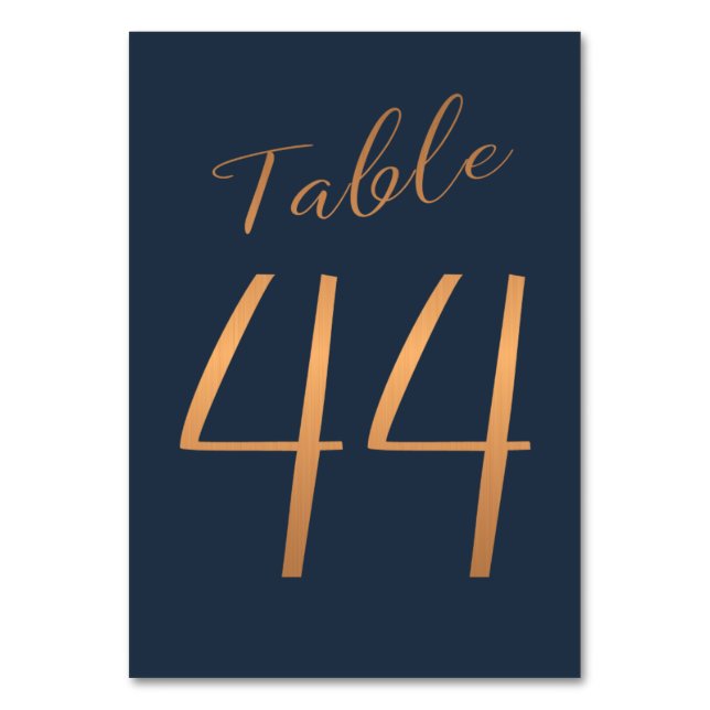 Wedding rose gold copper glitter navy table number (Front)