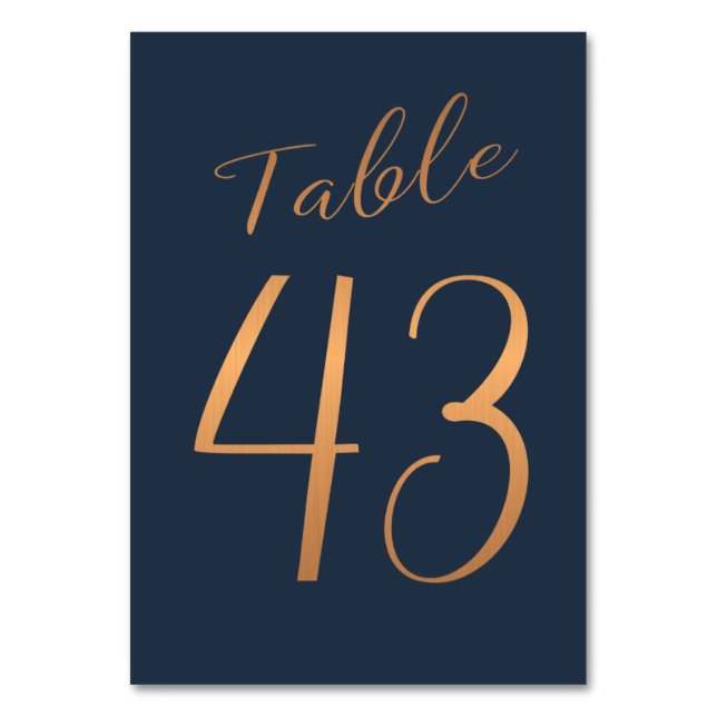 Wedding rose gold copper glitter navy table number (Front)