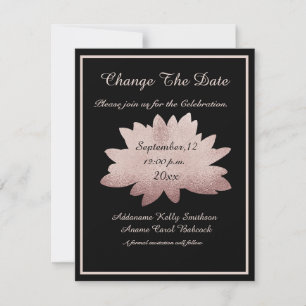 Wedding Rose Gold Floral Modern Black Change / Save The Date