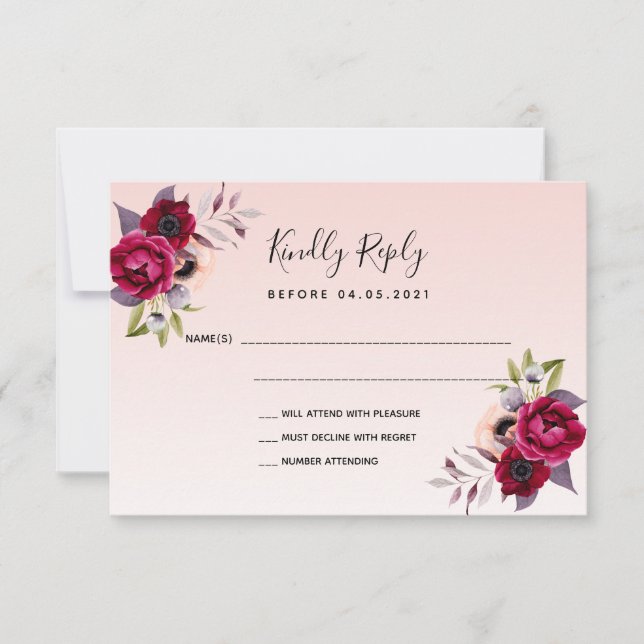 Wedding rose gold florals RSVP cards (Front)