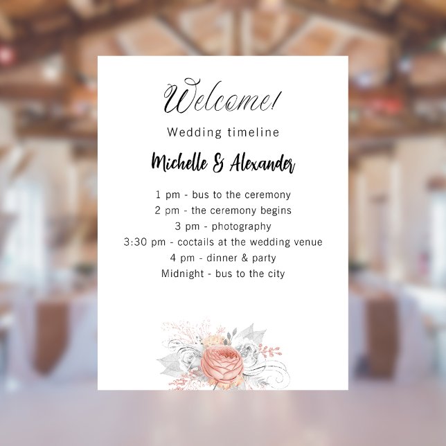 Wedding rose gold flowers program timeline poster (Creator Uploaded)