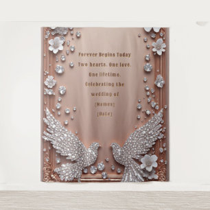Wedding Rose Gold Frame With Diamond Doves Tapestry