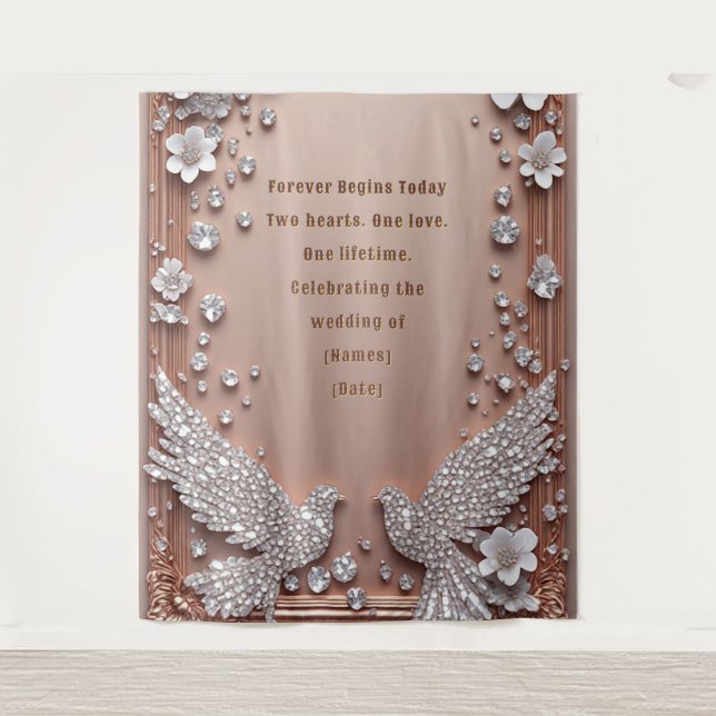 Wedding Rose Gold Frame With Diamond Doves Tapestry (Front)