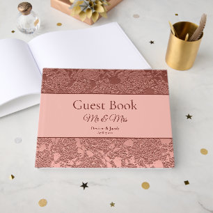Wedding Rose Gold Pink Elegant Floral Modern Guest Book