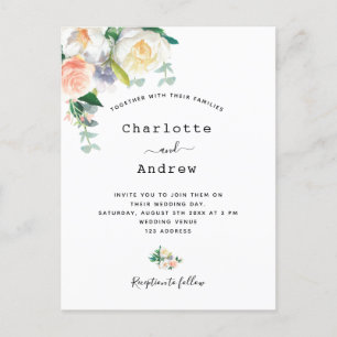 Wedding rose gold pink floral elegant invitation postcard