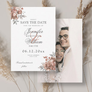Wedding Rose Gold Rustic Floral Photo Save Date Save The Date