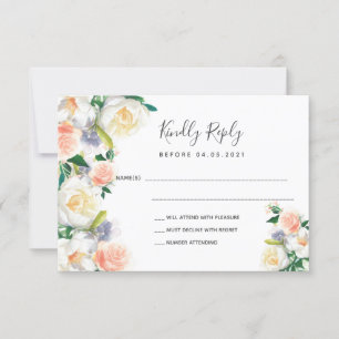 Wedding rose gold white florals RSVP