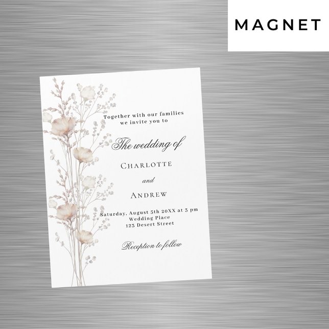 Wedding rose gold white wildflower luxury magnetic invitation (Creator Uploaded)