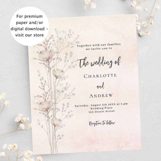 Wedding rose gold wildflower budget invitation (Creator Uploaded)