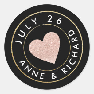 wedding rose love heart circle_stamp  classic round sticker
