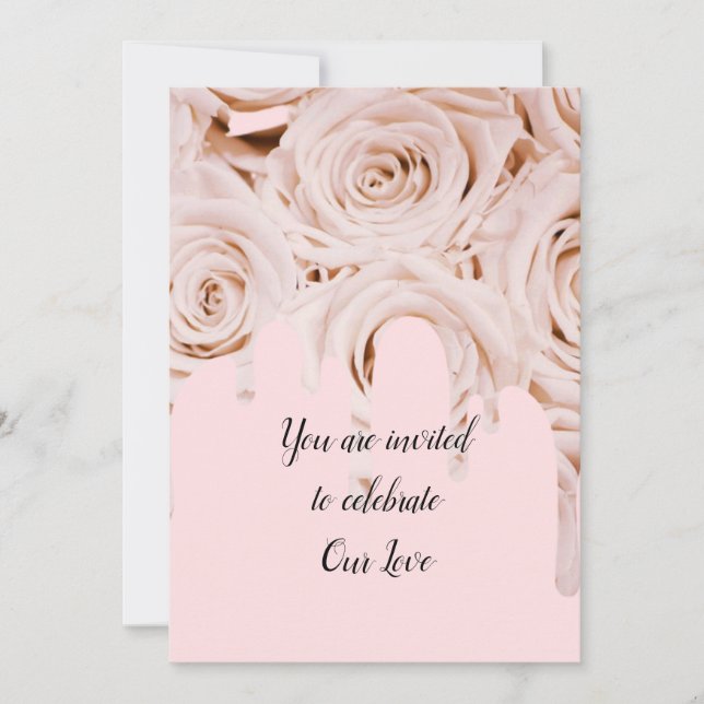 Wedding roses drips elegant calligraphy text invitation (Front)