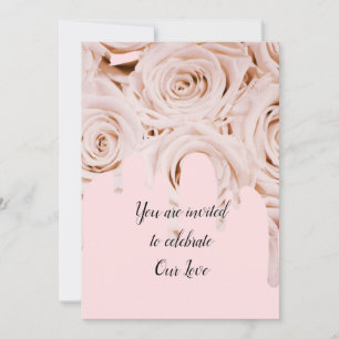 Wedding roses drips elegant calligraphy text invitation