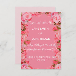 Wedding roses traditional floral and pink theme invitation