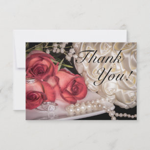 Wedding Roses w/Rings, Pearls Thank You Card